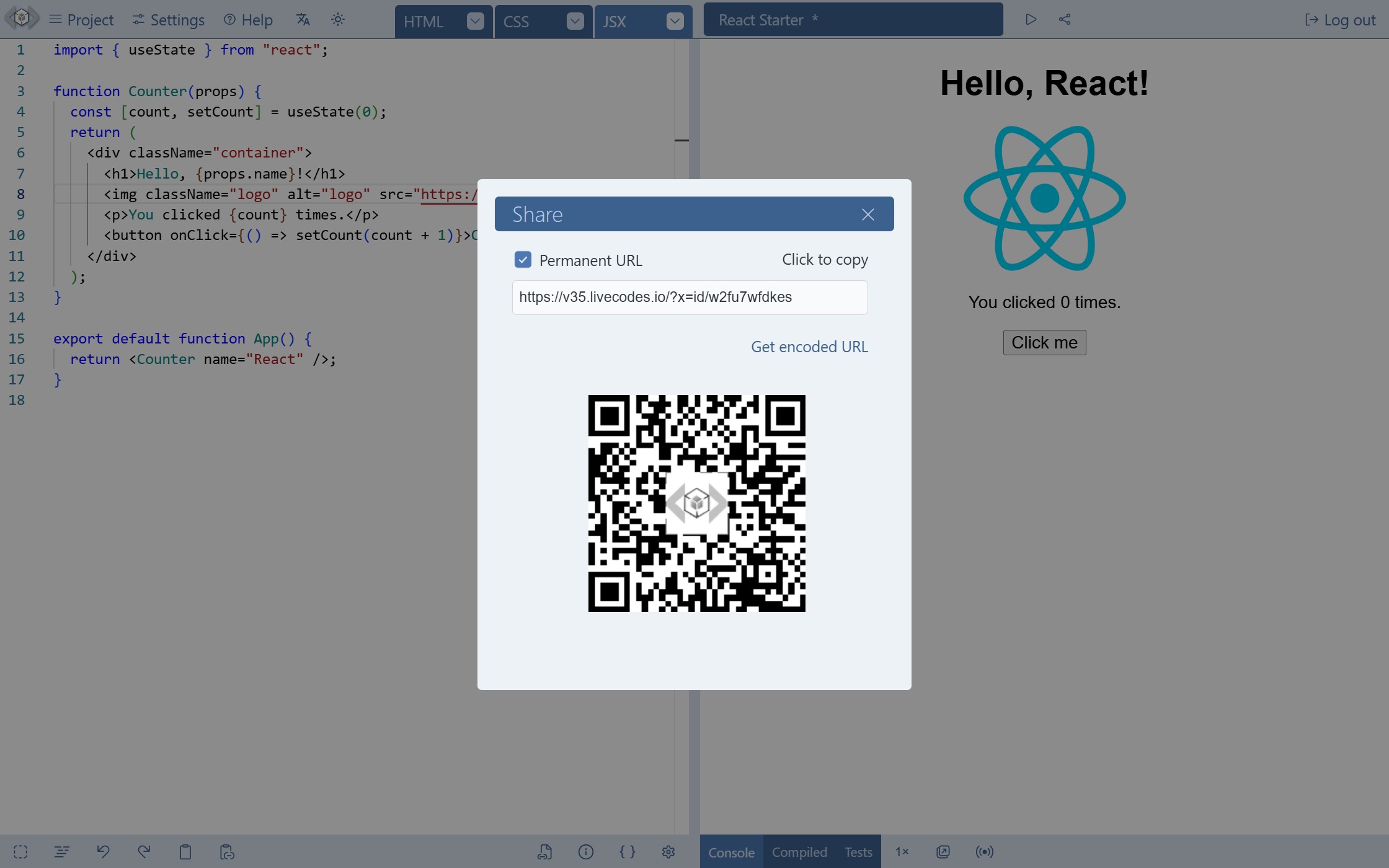 LiveCodes Share - QR code